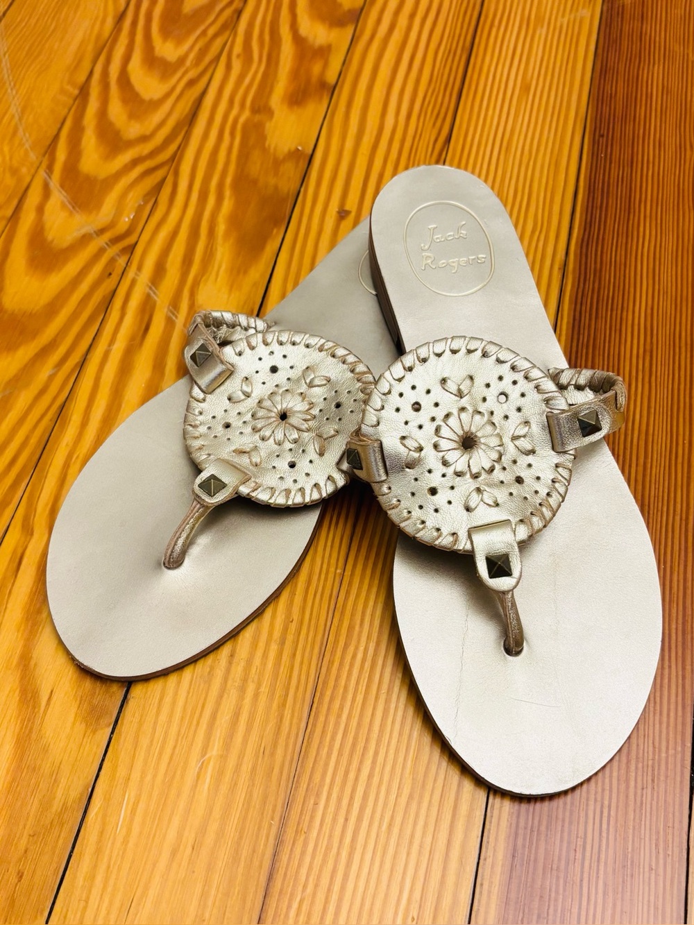 Jack Rogers Gold Leather Georgiana Sandals